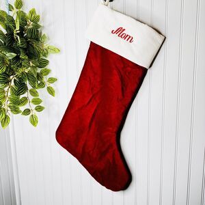 Pottery Barn MOM Oversized Red White Velvet Christmas Stocking Mono NWOT